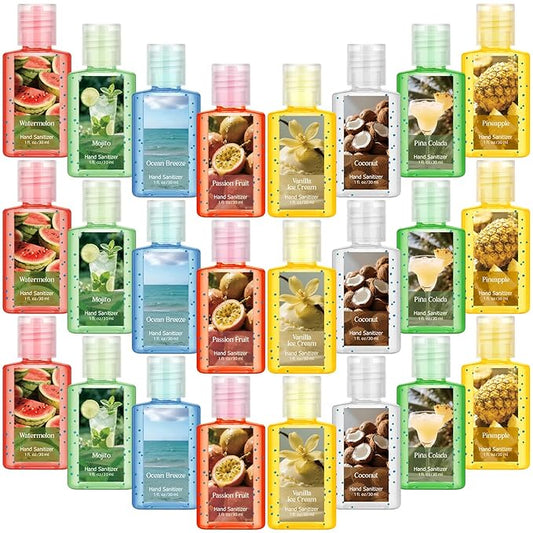 Frienda 24 Pack Summer Mini Hand Sanitizer Bulk Travel Size Perfume Gel Hand Sanitizer Scented Variety 1 Fl oz Pocket Portable for Guest Christmas Stocking Stuffers Nurse Coworker Teacher Office Gifts