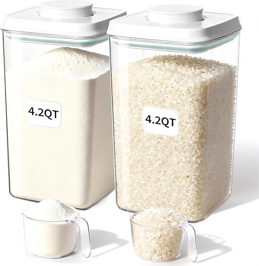 Cozey Daily Pop Food Storage Container Airtight Rice Containers with Pop Lid & 130ml Scoop, 4L / 4.2QT *2 BPA-Free Cereal, Flour, Pasta & Snack Container for Kitchen Pantry Organizer