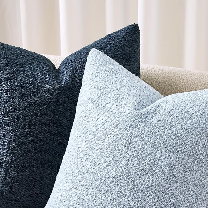 ANRODUO Pack of 2 Textured Boucle Throw Pillow Covers Soft Navy Blue Decorative Accent Solid Pillow Cases Cozy Modern Couch Cushion Case for Chair Sofa Bedroom Living Room Home Decor, 20 x 20 Inch