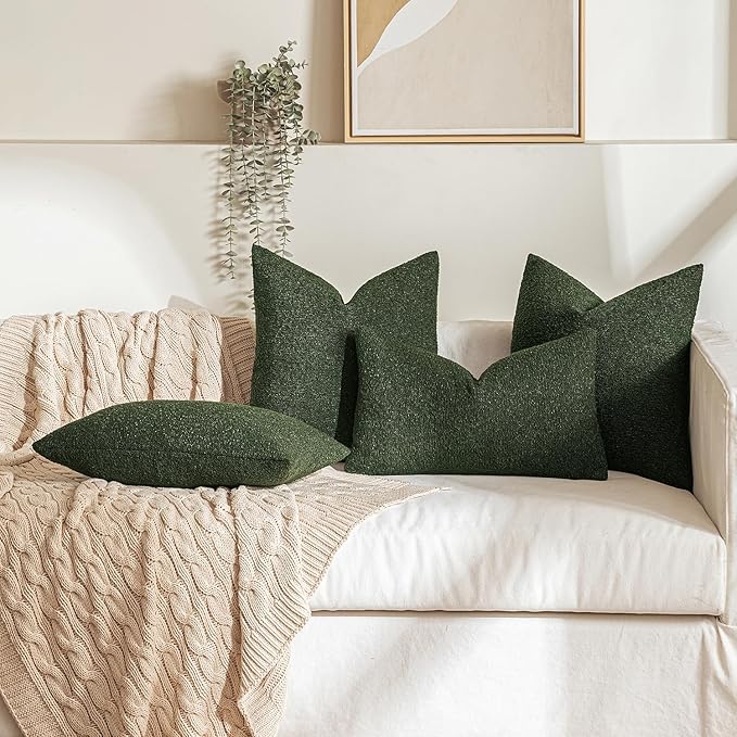 MIULEE Textured Boucle Throw Pillow Cover Christmas Dark Green Accent Solid Lumbar Pillow Case Decorative Soft Pack of 1 Couch Cushion Chair Sofa Bedroom Livingroom Home Decor,12x20 Inch