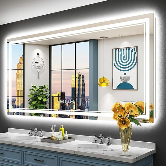 72x36 Inch LED Bathroom Mirror with Lights, Backlit & Front Lit, Anti-Fog Lighted Vanity Mirrors for Bathroom Wall, Dimmable, 3 Color Temperatures, Memory, Shatter-Proof, HD Tempered Glass