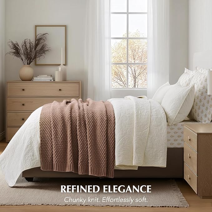 EVERGRACEHOME Chunky Chenille Knit Throw Blanket for Couch, Soft Luxurious Moss Stitch Blankets for Bed, Cozy Decorative Farmhouse Knitted Throws for Sofa, Terracotta Clay, 50" x 60"