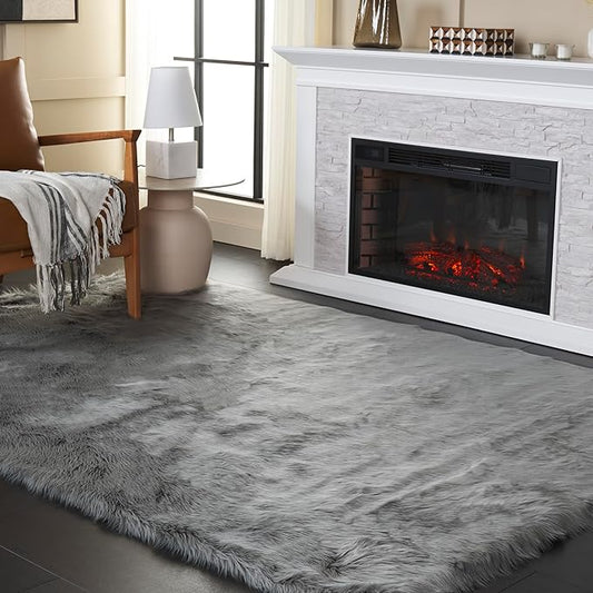 SAFAVIEH Faux Sheep Skin Collection 5' x 8' Grey FSS235D Silken Glam 2.35-inch Thick Area Rug