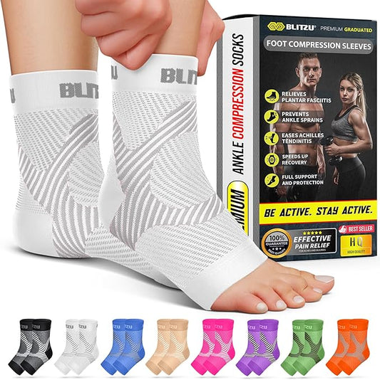 Compression Socks for Plantar Fasciitis, Achilles Tendonitis, Arthritis Relief, Ankle Brace Compression Sleeve with Foot Arch Support, Ankle Wrap for Women, Men, Swelling & Heel Pain White L-XL