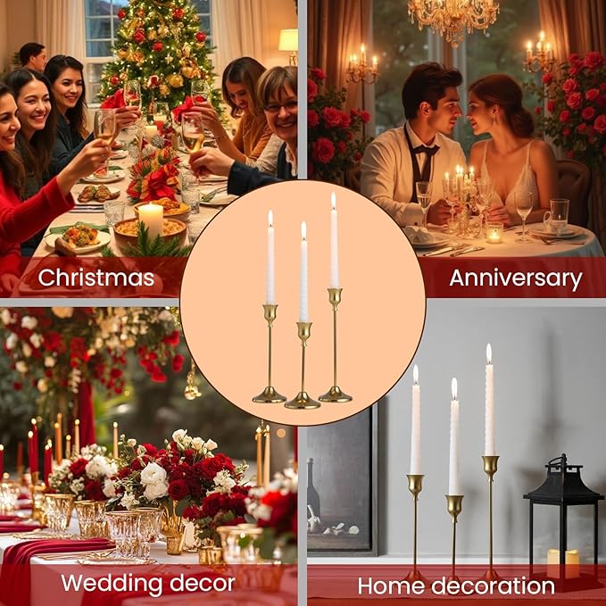 SylvaCraft Brass Gold Candle Holders Rustproof Taper Candlestick Holders for Holiday Party Table Centerpiece Wedding Fireplace Mantel Housewarming Gift(2 Sets(6 Pcs)) ﻿