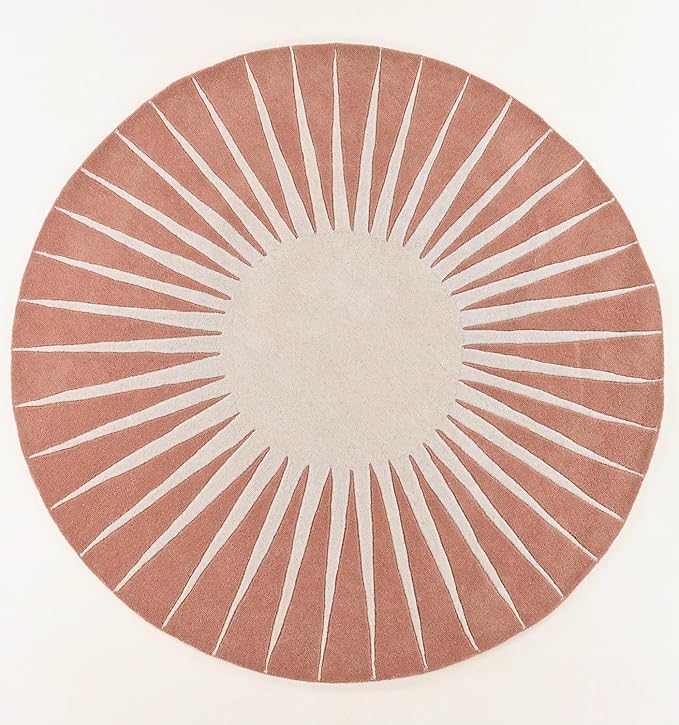 Modern Round Area Rug – Hand-Tufted with 100% NZ Wool, Thick & Soft Circular Carpet for Living Room, Bedroom & Dining Room Decor (Soft Pink, 7' Round)