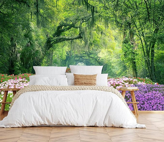 Sunny Flowers and Forest Wallpaper for Living Room, Bedroom, Bathroom Background Wall Decoration Mural（Non-self-Adhesive）
