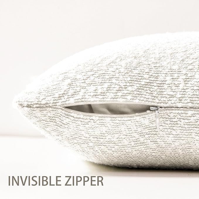 Boucle Decorative Throw Pillow Covers for Couch Set of 2, 26x26 inches, White