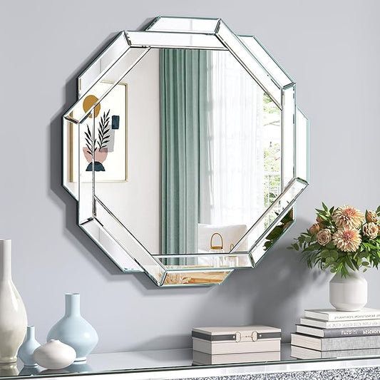 Bathroom Mirror-24”X24” Wall Mirrors Decorative, Beveled Edge Frameless Mirror for Wall, Bathroom, Vanity Room, Bedroom, Living Room and Enterway