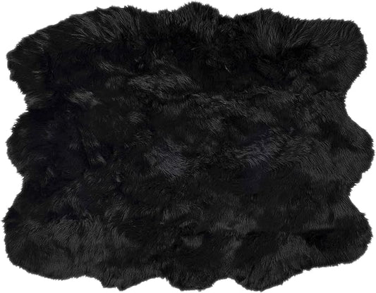 Luxe Gordon Faux Fur Rug with Soft and Fluffy Pile | Machine Washable Living Room Rug with Anti-Slip Backing | Cruelty-Free Area Rugs for Office or Bedroom, Black, 5 ft x 6 ft