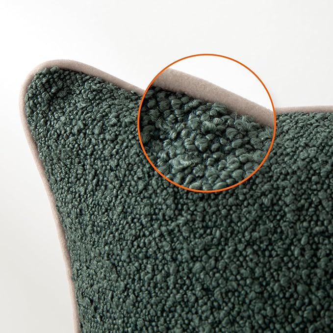 Amazon Basics Boucle Throw Pillow Covers for Couch, Living Room, Home Decor with Hidden Zipper, Green, 22×22in, Pack of 2