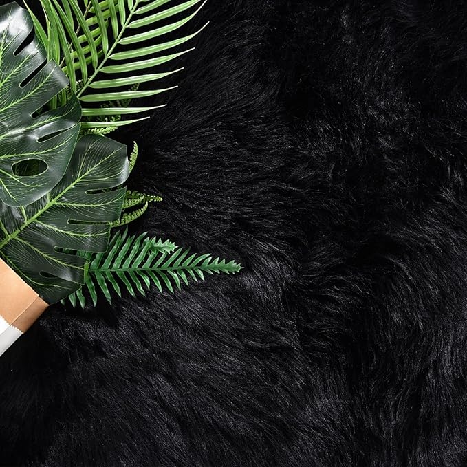 Latepis Area Rugs 12x12 Black Fuzzy Washable Rugs Faux Sheepskin Fur Rug for Living Room and Bedroom Shag Fluffy Rug for Floor Sofa Entertainment Room, Square