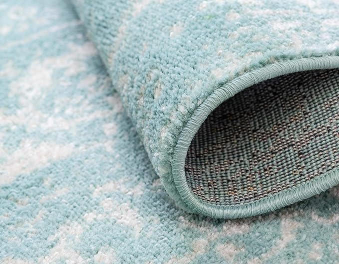Rugs.com Arlington Collection Rug – 5 Ft Square Aqua Medium-Pile Rug Perfect for Living Rooms, Kitchens, Entryways
