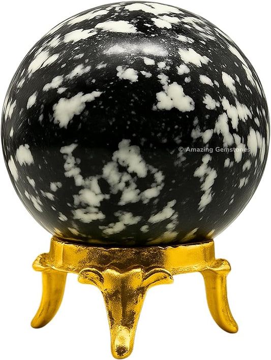 Amazing Gemstone White and Black Tourmaline Crystal Ball with Stand - 1.5 Inches Crystal Sphere Meditation Balls for Witchcraft and Decorative Balls