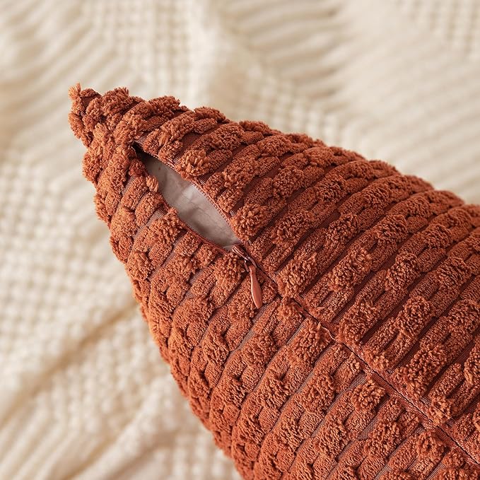 Kevin Textile 2 Packs Fall Boho Decorative Throw Pillow Covers 18x18 Inch for Living Room Couch Bed Sofa Rustic Modern Farmhouse Home Decor Soft Corduroy Square Cushion Case, Rust