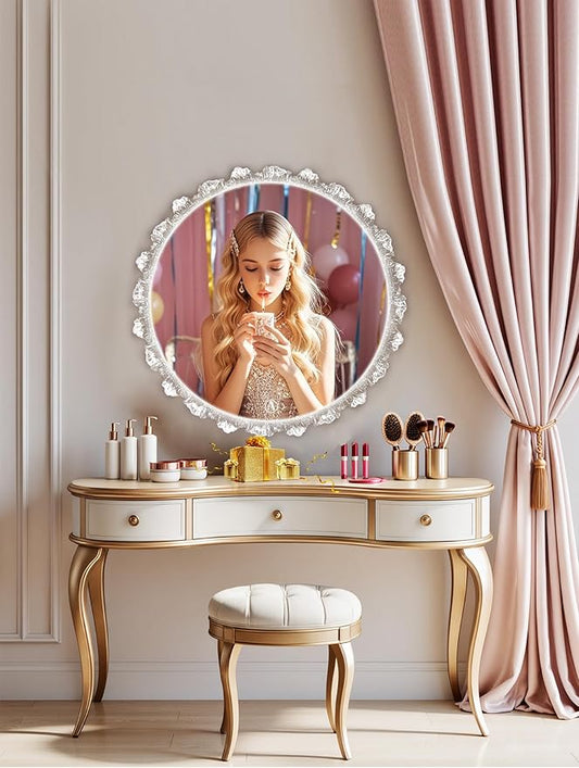 Crystal LED Vanity Mirror with Touch Control 3 Color Lights, Dimming 360° Rotation Elegant Luxury Wall Mounted HD Decorative Mirror(Wall Mounted Mirror-50cm)