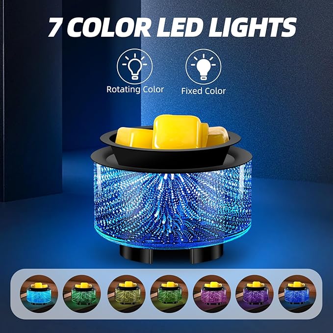 Wax Melt Warmer, Electric Wax Warmer for Scented Wax, All-in-One Candle Wax Melter with PTC Heating and 7 Color Lights, Glass Fragrance Oil Burner for Women Gifts(3D Fireworks)