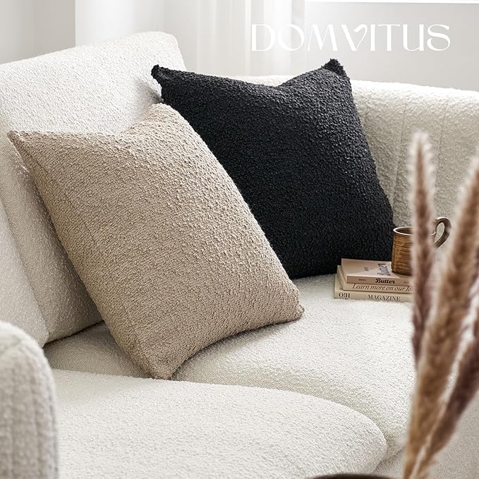 DOMVITUS Boucle Pillow Cover 18x18, Decorative Couch Pillows for Living Room, Bedroom, Chair, Sofa - Soft Accent Cushion Case, 1PC, Oatmeal