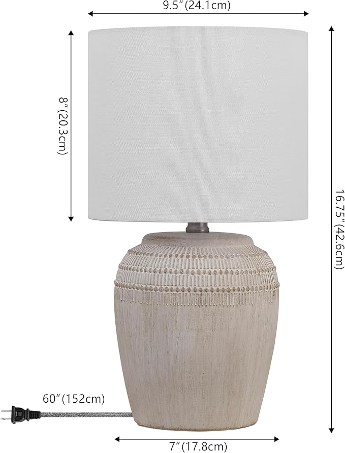 JONATHAN Y JYL5707B-SET2 16.75" Antique White Rustic Reeded Ceramic Table Lamp Set of 2 for Living Room, Traditional Farmhouse Bedside Nightstand Lamps with White Linen Shade, LED Bulbs Included