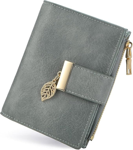 yiijay Small Wallet Women RFID Blocking Leather Bifold Wallet Credit Card Holder for Women Ladies Compact Wallet Mini Purse With Zipper Pocket