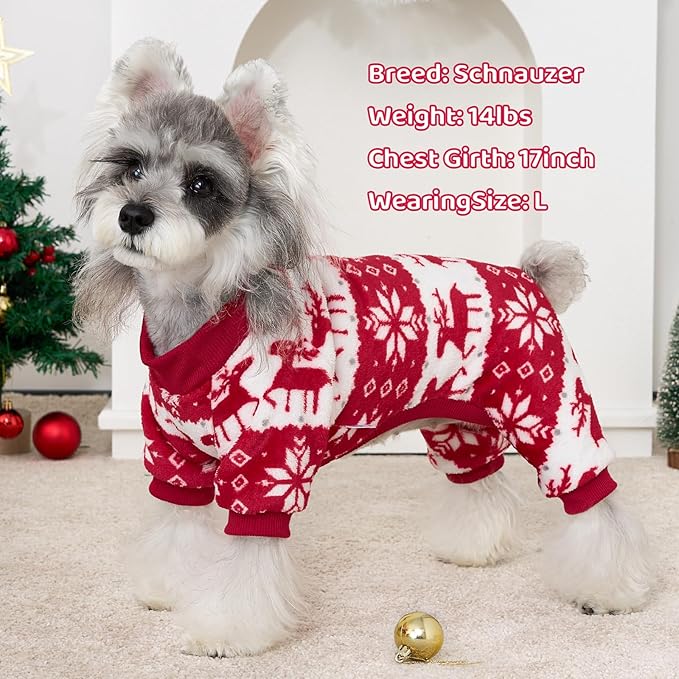 XPUDAC Christmas Dog Sweater Fleece Dog Pajamas for Small Medium Dogs Girl Boy Winter Puppy Clothes Holiday Puppy Onesie Cat Pjs Jammies, L