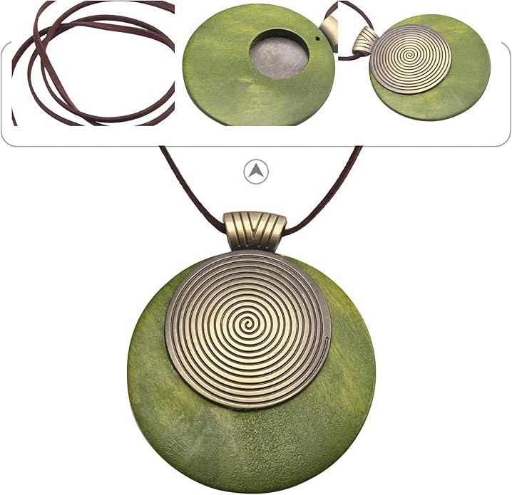 Leather Necklace for Women Boho Choker Necklace Long Cord Leather Pendant Bohemian Neckalce Vintage Alloy Pendant Leather Rope Necklace Wooden Necklaces for Women