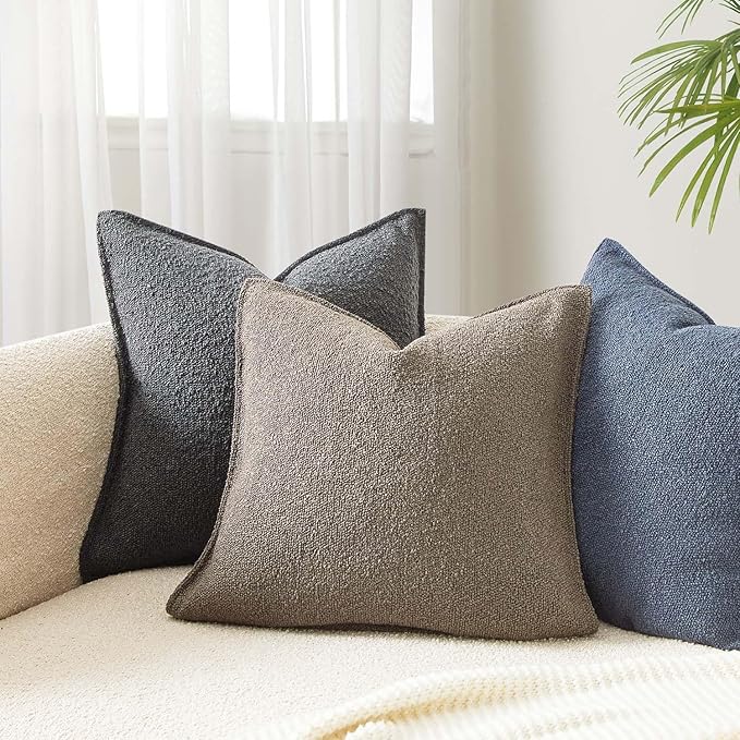 JUSPURBET 22x22 Throw Pillow Covers Set of 2 Decorative Pillow Covers for Couch Sofa Bed Cozy Boucle Textured Cushion Covers Cases with Invisible Zipper for Living Room Home Decor,Gray