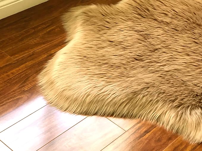 Free Shape Luxury Soft Fluffy Shag Area Rug Decto 10 Pelts 6'x10', 180x300cm - Vegan Fur Ultra Soft Indoor Carpet Nursery Rugs for Bedroom Home Decor, Camel
