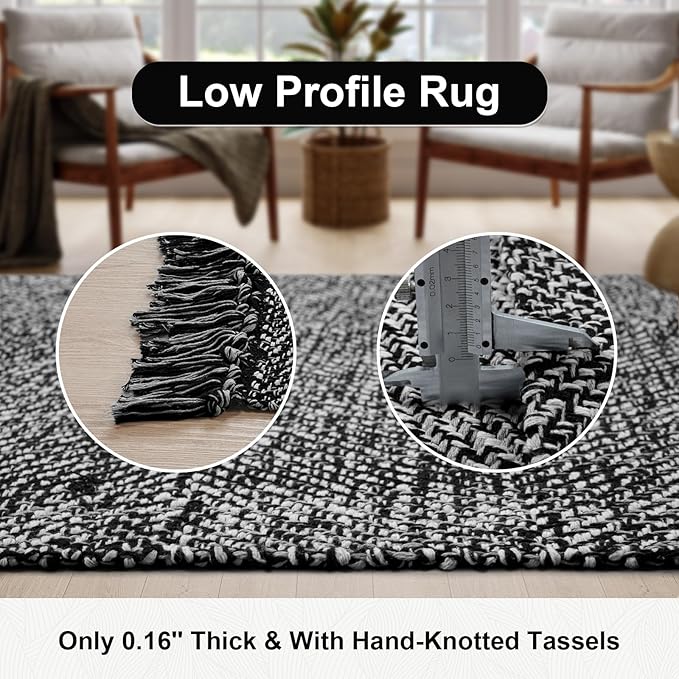 Collive Black Bathroom Rug, 2' x 3' Hand-Woven Washable Small Kitchen Rugs, Cotton Reversible Entryway Rug Modern Farmhouse Carpet for Foyer Bedroom Back Door