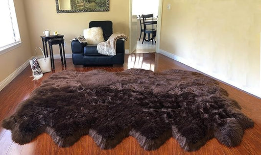 Free Shape Luxury Soft Fluffy Shag Area Rug Duo Decto 12 Pelts 6'x12', 180x360cm - Vegan Fur Ultra Soft Indoor Carpet Nursery Rugs for Bedroom Home Decor, Brown
