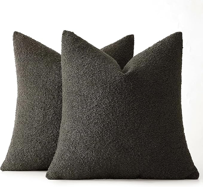 MIULEE 22x22 Inch Decorative Euro Sham Throw Pillows for Bed Set of 2 Textured Boucle Neutral Winter Throw Pillow Covers Dark Coffee Accent Solid Euro Couch Pillowcases Sofa Livingroom Home Decor