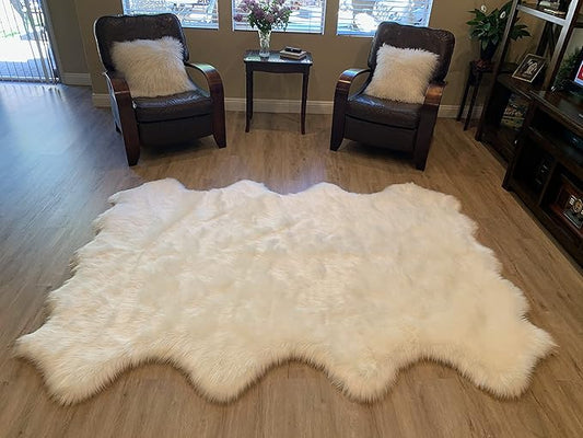 LAMBZY Faux Sheepskin Super Soft Hypoallergenic Silky Shag Rug for Living Room, Kids Room, Sofa (Octo 8 Pelts 6'x8', White)
