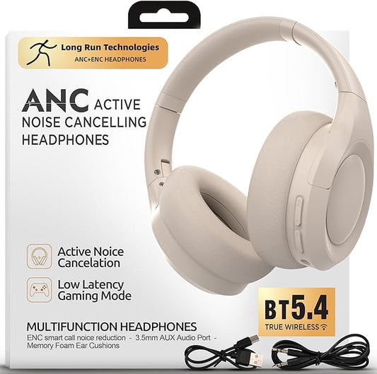 ANC Wireless Bluetooth 5.4 Headset, ENC Built-in Mic for Clear Calls, Hi-res, Foldable, Breathable Over Ear Comfort, Low Latency, Lightweight, 3.5 mm Audio Cable, Wired, for Cell Phones, Tablets, PC’s