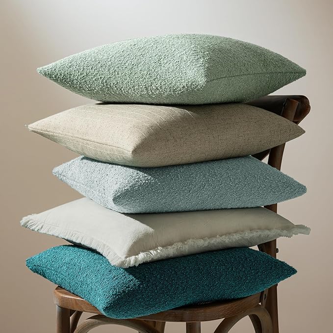 MIULEE 18x18 Inch Decorative Pillow Covers for Couch Bed Set of 2 Textured Boucle Neutral Winter Throw Pillows Aqua Blue Accent Solid Cushion Pillowcases Sofa Livingroom Home Decor