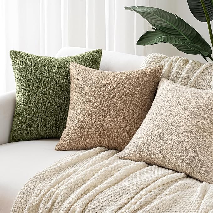 Woaboy Pack of 2 12x20 Inch Decorative Boucle Throw Pillow Covers Textured Lumbar Pillowcaes Accent Solid Cozy Soft Cushion Covers Home Decor for Sofa Couch Living Room Home Decor,Neutral