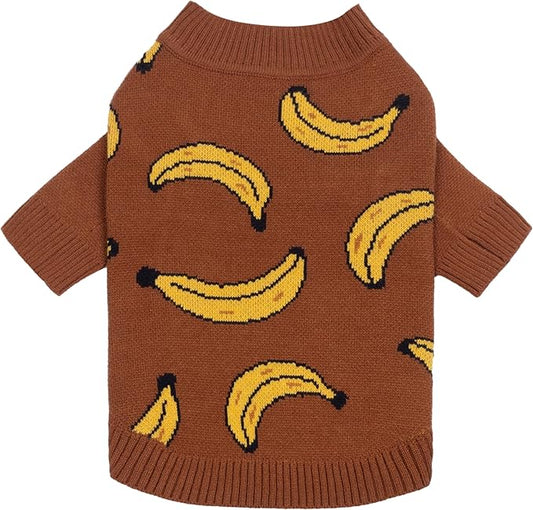 Fitwarm Banana Dog Sweater, Thermal Dog Winter Clothes for Small Dogs Boy Girl, Pet Outfit, Brown, Yellow, XL