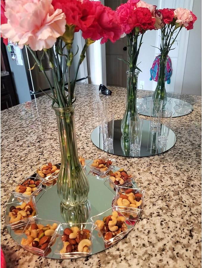 WGVI WGV Large Round Mirror Plate 10" Diameter, 4.5 mm Thickness, Frameless Sanded Edges, Quality Thick Candle Tray, Home Event Party Wedding Table Centerpiece Wall Decor, 1 Piece