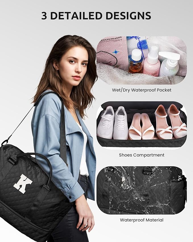 Vogewood Birthday Gifts for 11 12 13 14 15 16 17 18 Year Old Girls, Kids Duffle Bag with Shoe Compartment,Girl Weekender Bag, Overnight Bag for Women Gift for Teen Kids Bridesmaid Gifts (Letter K)