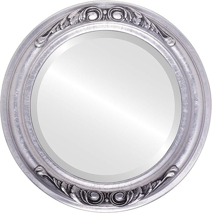 OVALCREST Round Beveled Wall Mirror for Home Decor - Florence Style - Silver Leaf with Black Antique - 18x18 Outside Dimensions