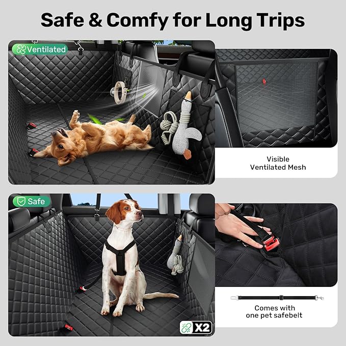 Zanch Heavy-Duty Dog Truck Seat Cover, Flat Solid Back Seat Extender for Multi Large Dogs, Hard-Base Supports 450 lb, Waterproof Hammock Protector, XL for Full-Size Crew Cab Trucks & SUVs, Orange