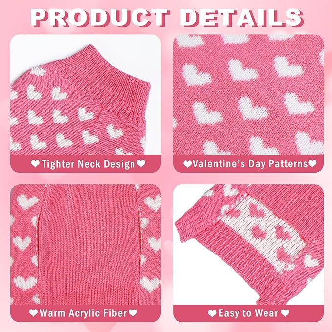 GOYOSWA Valentines Dog Sweater, Dog Valentines Clothes Outfit Knitted Sweaters for Small Medium Large Dogs Pets (Pink Heart, Medium)