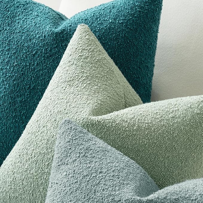 MIULEE 20x20 Inch Decorative Pillow Covers for Couch Bed Set of 2 Textured Boucle Neutral Winter Throw Pillows Teal Blue Accent Solid Cushion Pillowcases Sofa Livingroom Home Decor