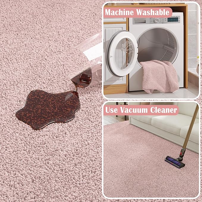 jinchan Solid Plush Area Rug 2x3 Performance Shaggy Washable Rug Indoor Entryway Doormat Soft Modern Faux Wool Cozy Non Slip Carpet for Living Room Kid Room Bedroom Nursery Pink