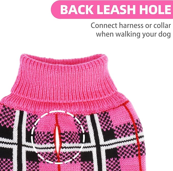 PUPTECK Dog Sweaters for Large Medium Small Dogs - Fall Classic Plaid Style Puppy Holiday Winter Coat Clothes Warm, Fuschia, S