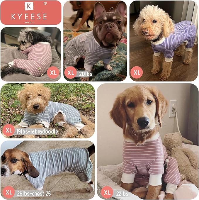 KYEESE Dog Pajamas Striped Pet Jumpsuit Soft Doggie Jammies Lightweight Onesie 4 Legs PJS Stretchable Dog Pajamas Breathable Costumes Comfortable Sleepwear for Small Dogs,Ivory Brown Striped, X-Large