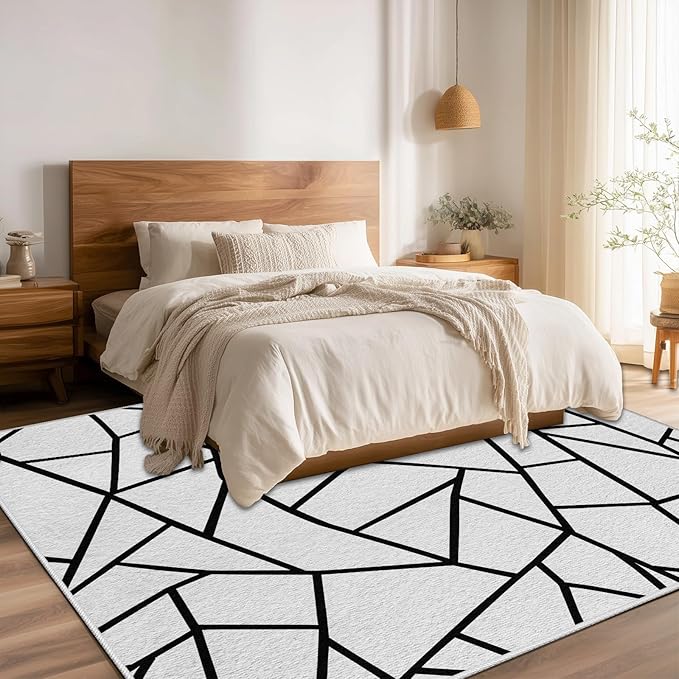 White and Black Rug - Black and White Rug, Geometric Area Rugs 3x5, Modern Abstract Rugs for Living Room Bedroom, Irregular Polygon Carpet Washable Non Slip Home Decor
