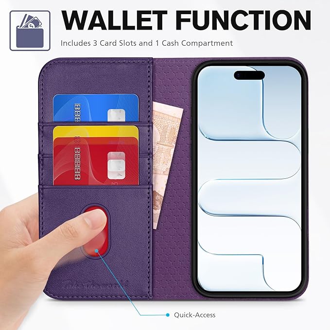 TUCCH Wallet Case for iPhone Air (6.5") 2025, 3 Credit Card Slot | RFID Blocking | Stand | PU Leather | Protective Flip Folio Cover | Shockproof TPU Interior Shell | Dark Purple