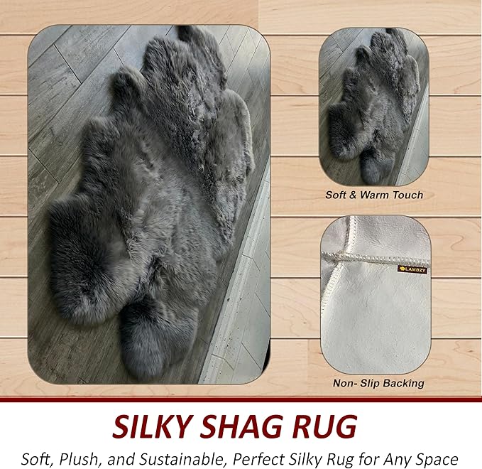 Free Shape Luxury Soft Fluffy Shag Area Rug Octo 8 Pelts 6'x8',180x240 cm - Vegan Fur Ultra Soft Indoor Carpet Nursery Rugs for Bedroom Home Decor, Dark Grey