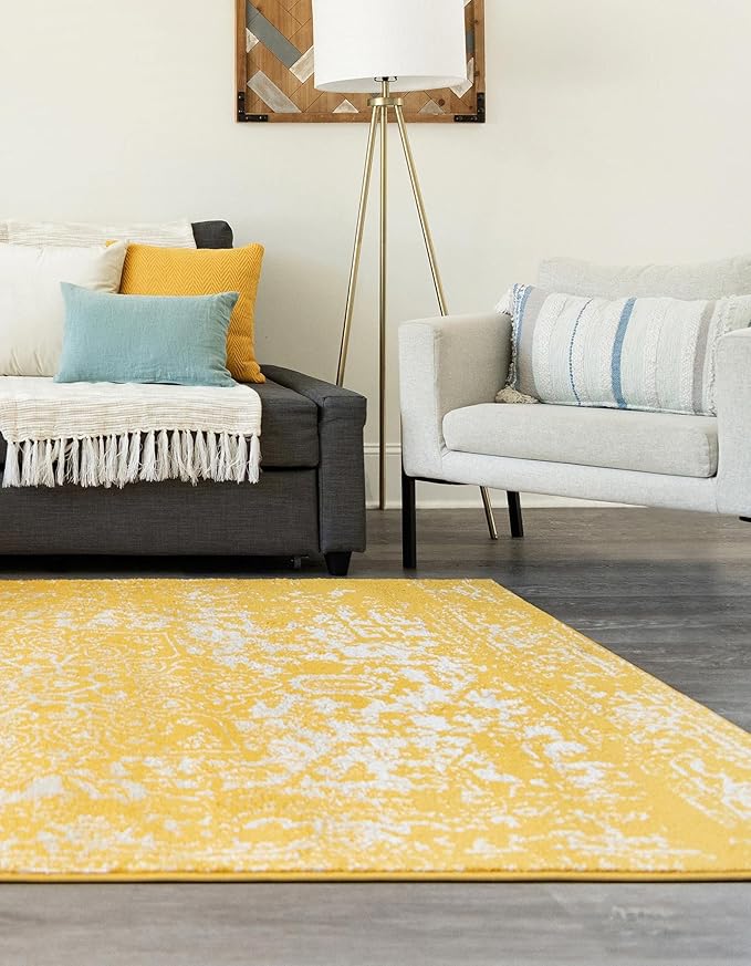Rugs.com Arlington Collection Rug – 6' x 9' Yellow Medium-Pile Rug Perfect for Living Rooms, Large Dining Rooms, Open Floorplans