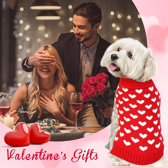GOYOSWA Valentines Dog Sweater, Dog Valentines Clothes Outfit Knitted Sweaters for Small Medium Large Dogs Pets (Red Heart, Medium)